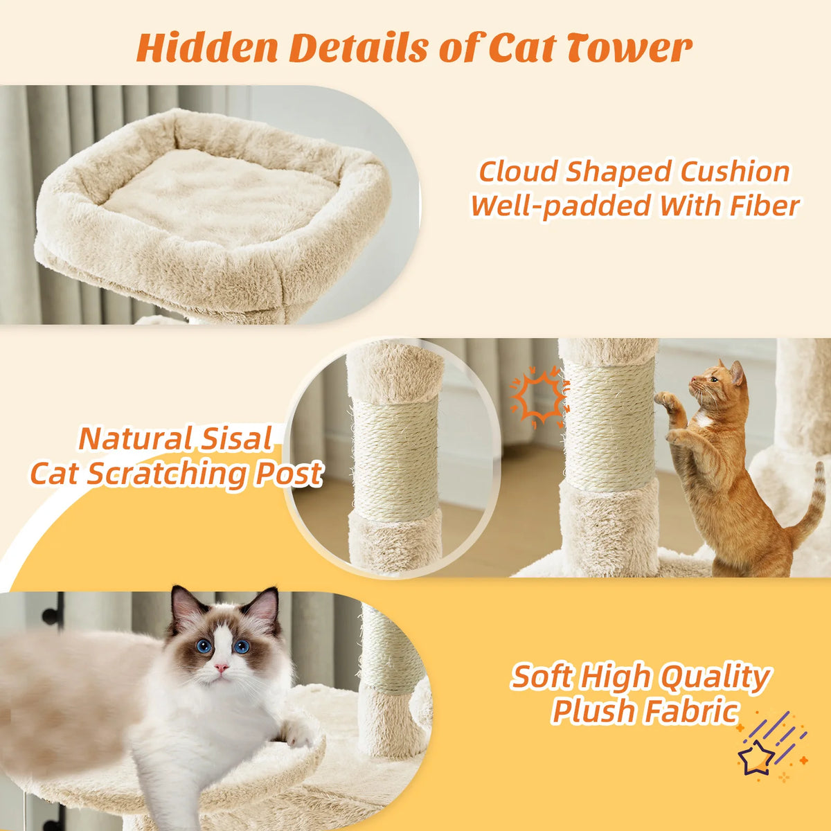 MCQ Cat Tree With Sisal Scratching Posts And Cat Condo