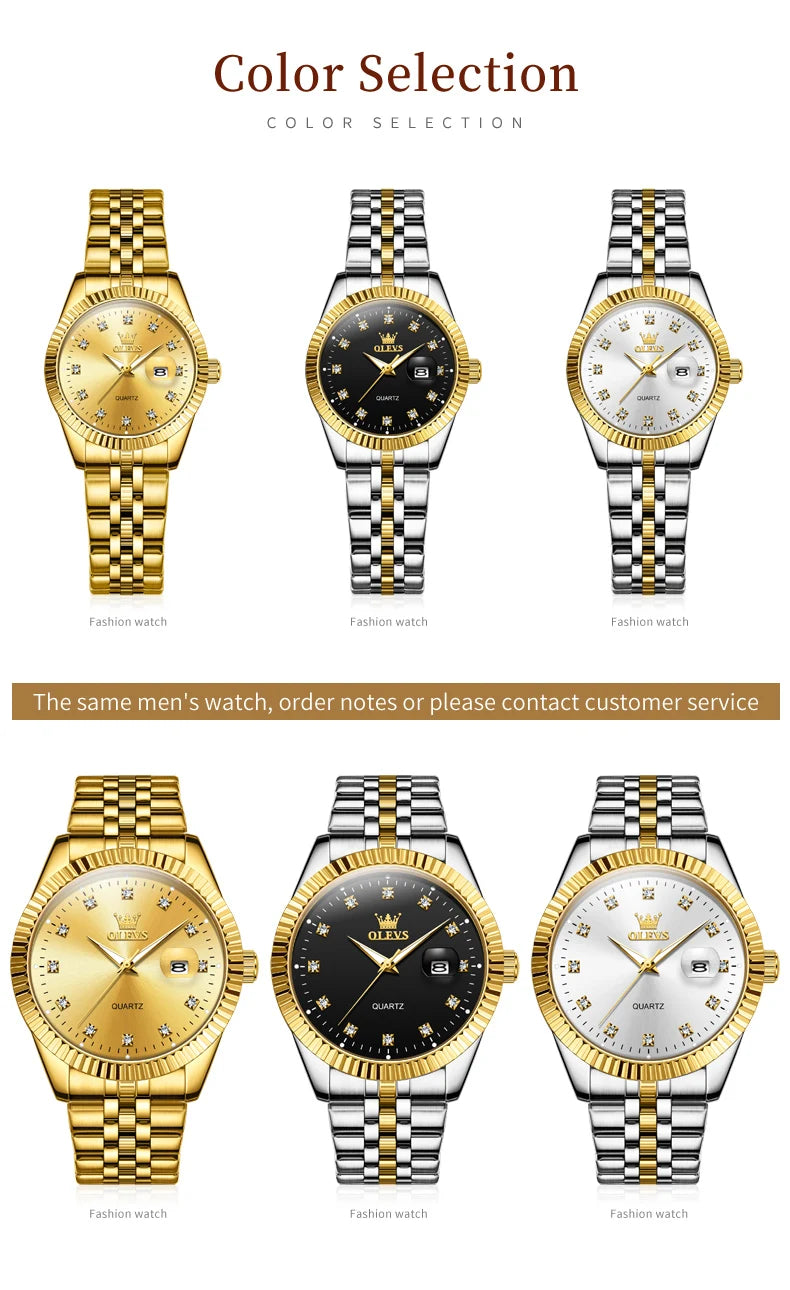 OLEVS Women's Watches Luxury Diamond Elegant Women Wristwatch Stainless Steel Waterproof Luminous Ladies Watch Jewelry Set