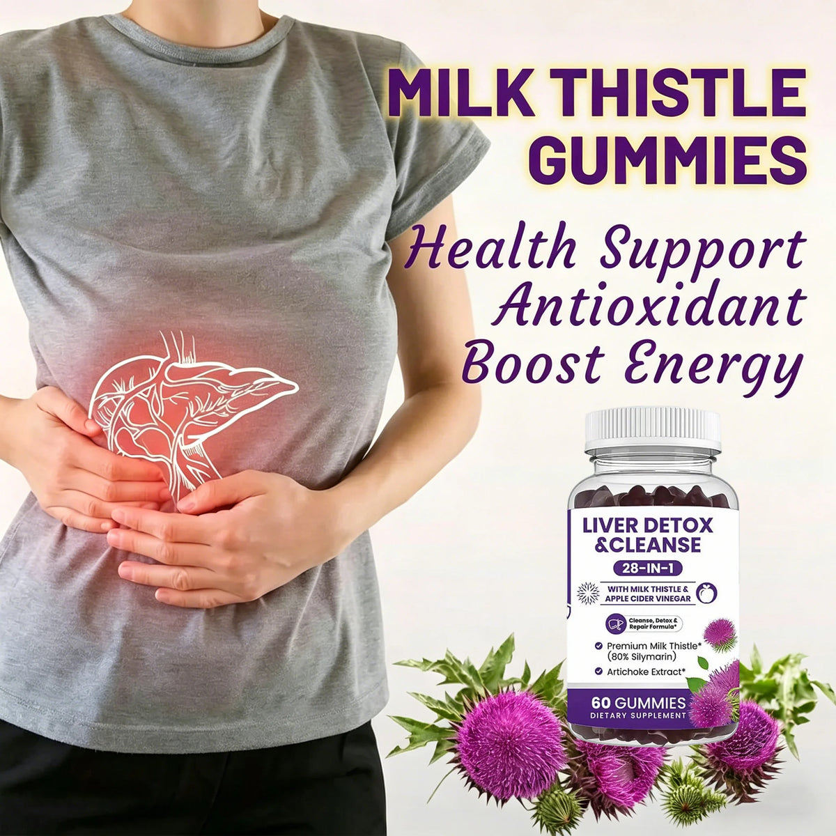 Liver Cleanse And Detox Gummies With Milk Thistle Support