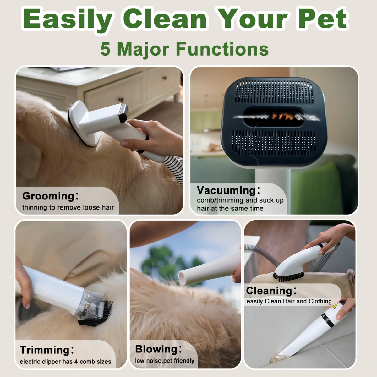 5-in-1 Pet Grooming Vacuum Kit With Clippers And Dryer