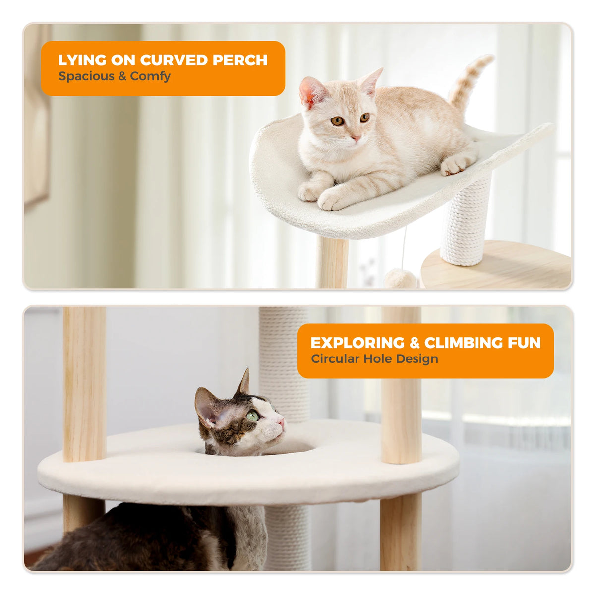 PAWZ Road Modern Wooden Cat Tree Tower With Scratching Post