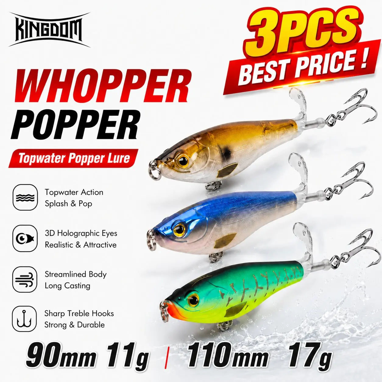 Kingdom Topwater Artificial Popper Lures For Bass And Pike