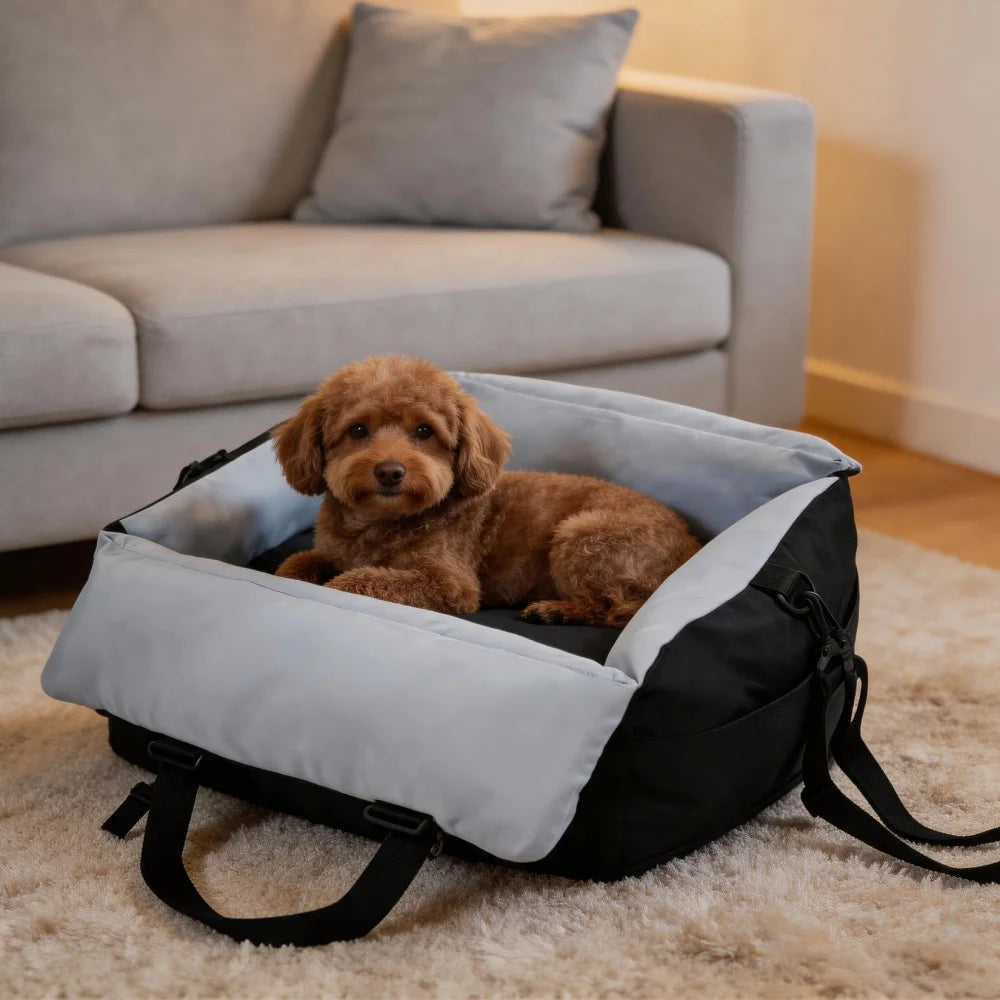 BORWART Portable Dog Car Booster Seat With Safety Belt Washable Cover