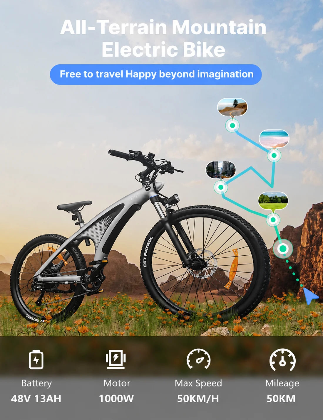 HUANCI Q5 1000W Adult Electric Bike With Aluminum Alloy Frame