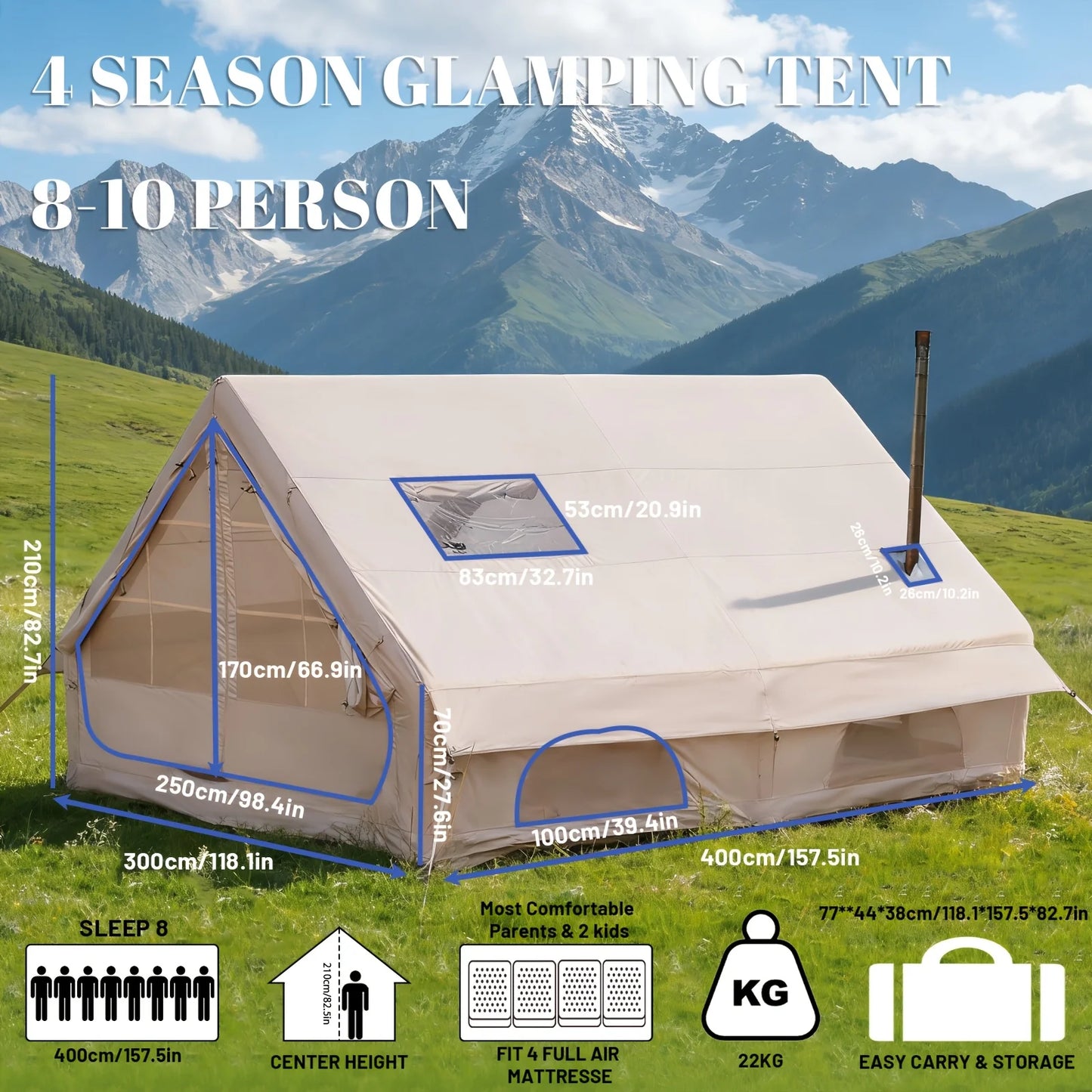 Pakicetus Inflatable Quick Setup Camping Tent 4 Season Waterproof Portable