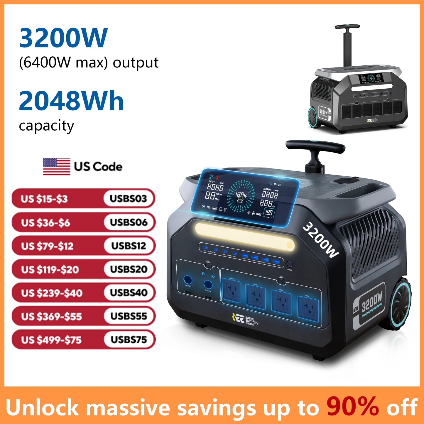 IEE P3200 Portable Power Station 2048Wh Solar Generator