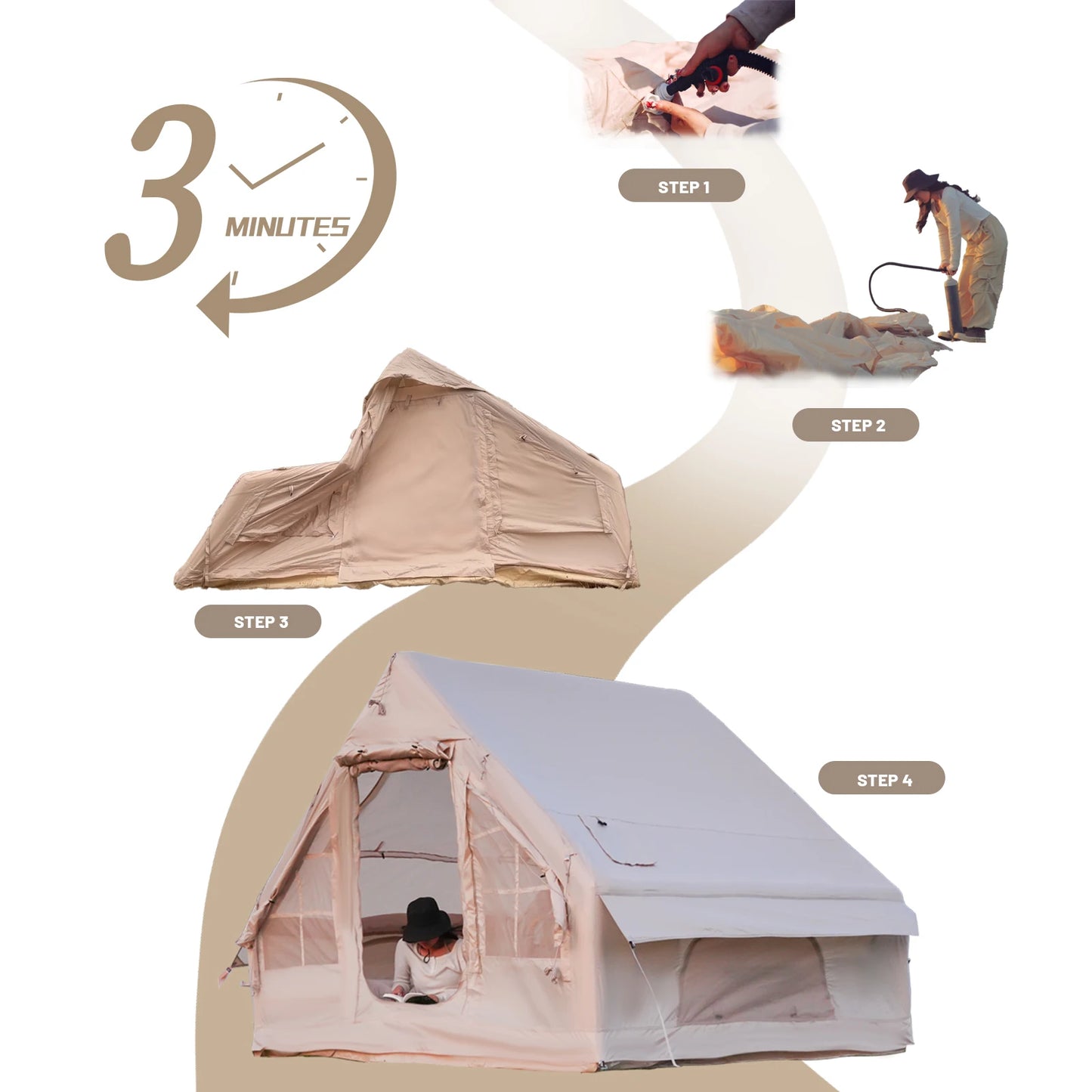Pakicetus Inflatable Quick Setup Camping Tent 4 Season Waterproof Portable