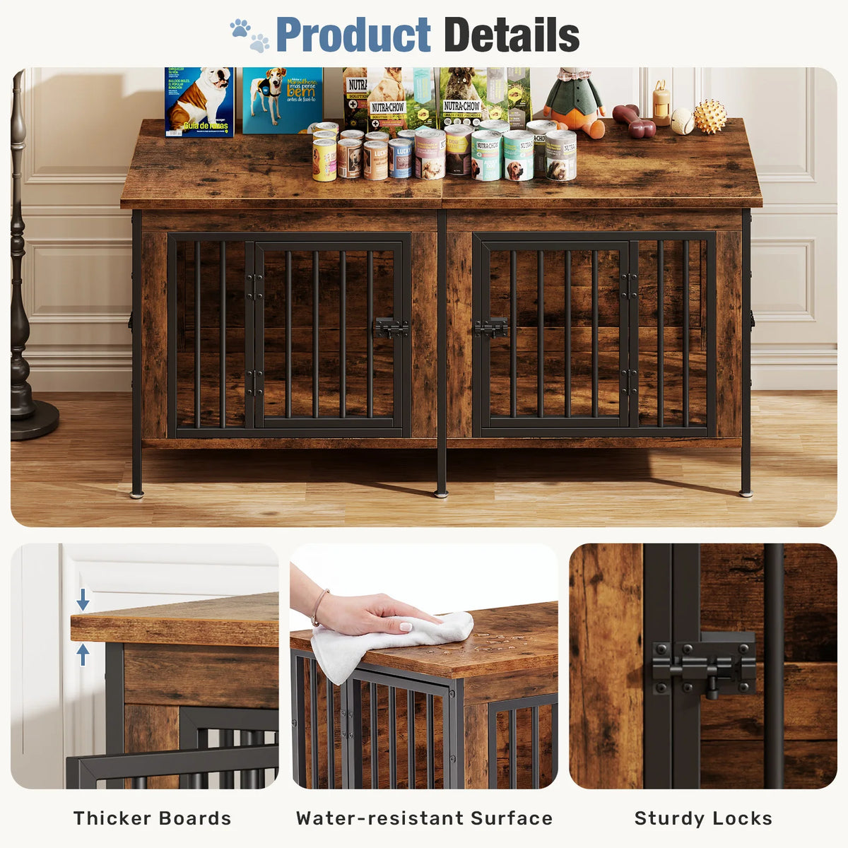 JHK Wooden Double Door Dog Kennel With Divider Furniture