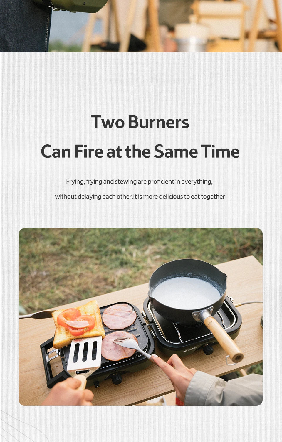 Naturehike Two Burner Portable Folding Gas Camping Stove With Griddle
