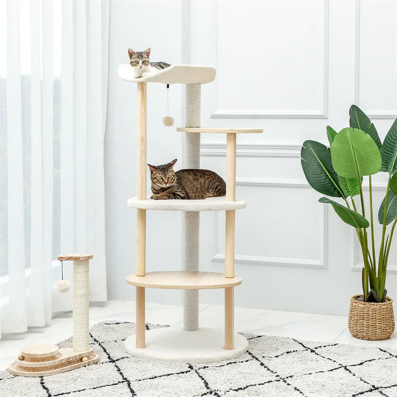 PAWZ Road Modern Wooden Cat Tree Tower With Scratching Post