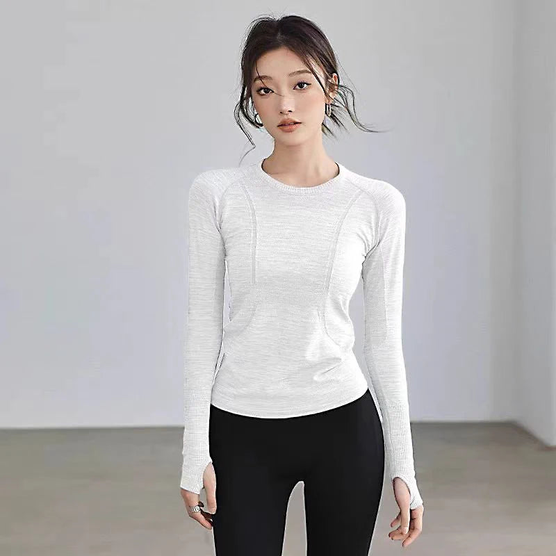 Women's Seamless Yoga Top Round Neck Long Sleeve Fitness Shirt