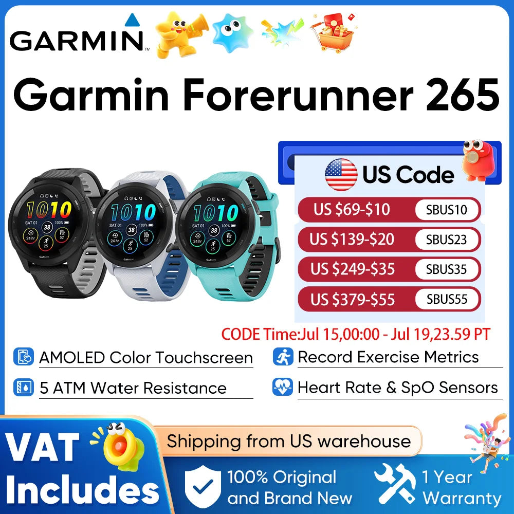 Garmin Forerunner 265 GPS Smartwatch With Heart Rate Monitoring