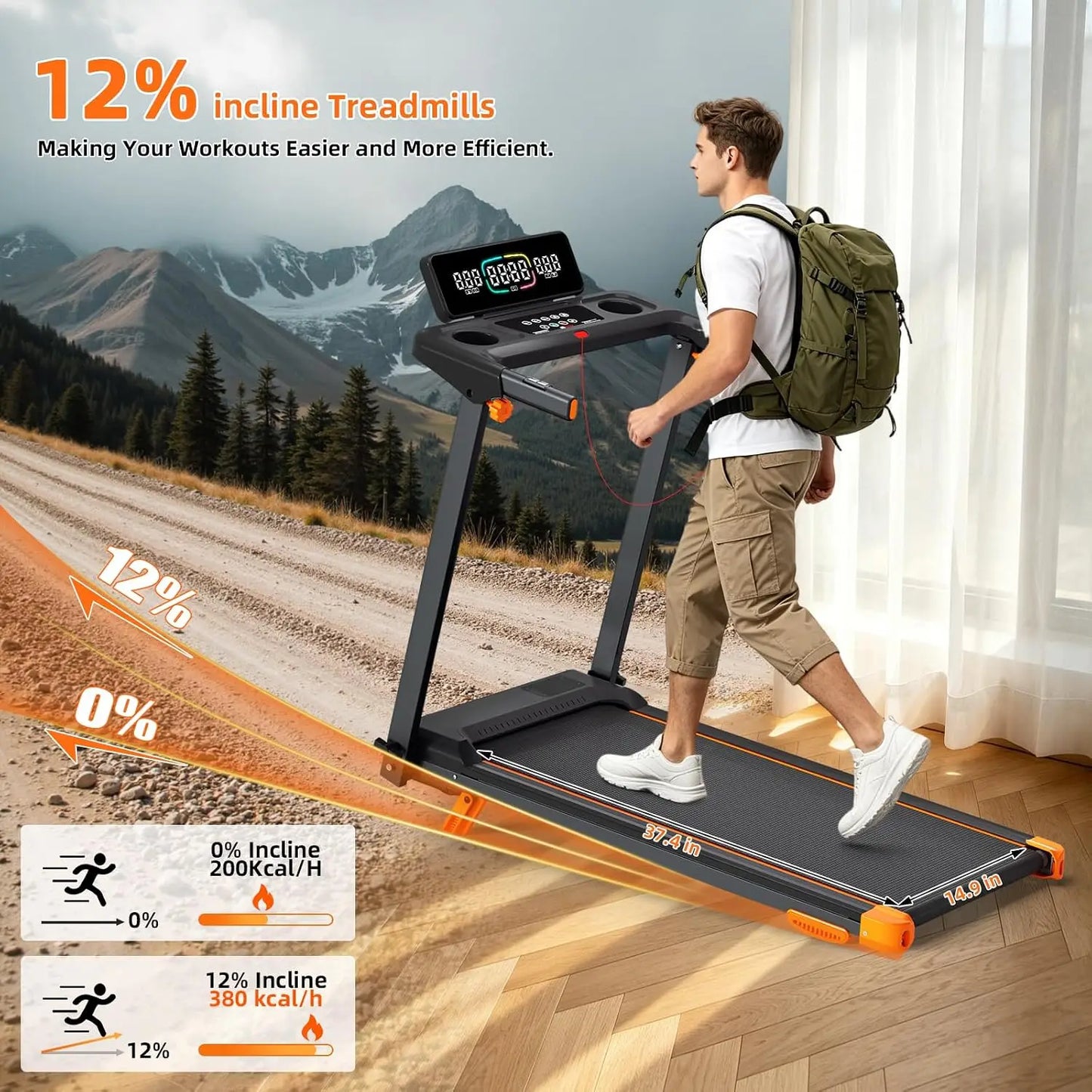 Foldable Walking Pad Treadmill With Incline And Bluetooth Speaker
