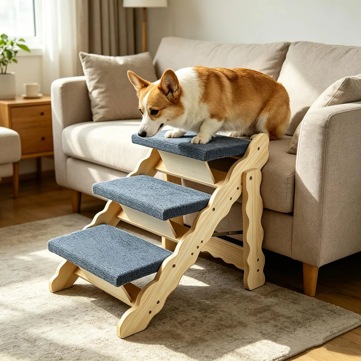 DishyKooker Wooden Folding Pet Stairs And Dog Ramp For Cars