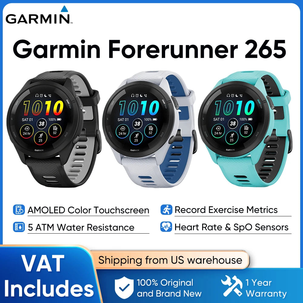 Garmin Forerunner 265 GPS Smartwatch With Heart Rate Monitoring