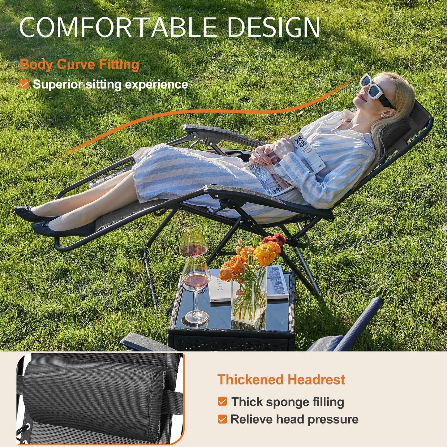 JHK Zero Gravity Outdoor Recliner With Cup Holder Trays