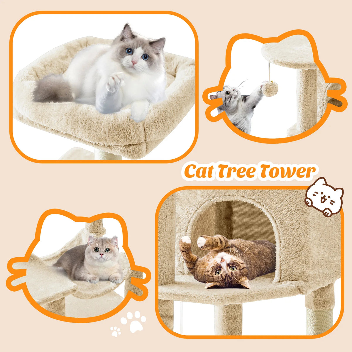 MCQ Cat Tree With Sisal Scratching Posts And Cat Condo
