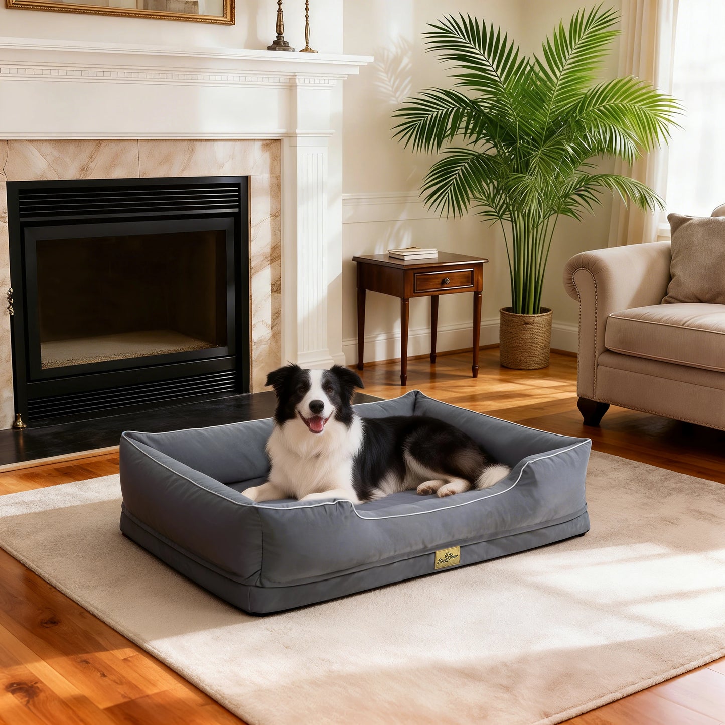 Large Orthopedic Dog Bed Pet Sofa with Bolster Sides Waterproof Liner Pet Couch with Washable Removable Cover and Non-Slip Bottom