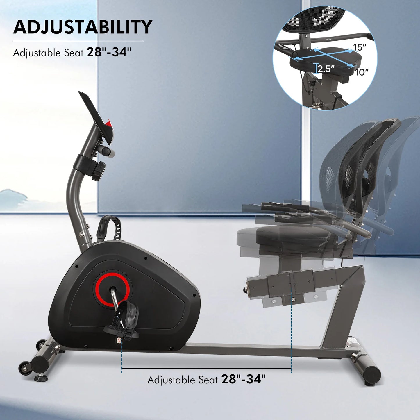 Recumbent Exercise Bike With Ergonomic Seat And Heart Rate Monitor