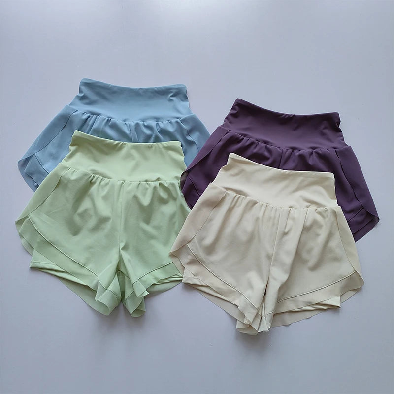Women TwoInOne Quick Dry Breathable Mesh Sports Shorts High Waist