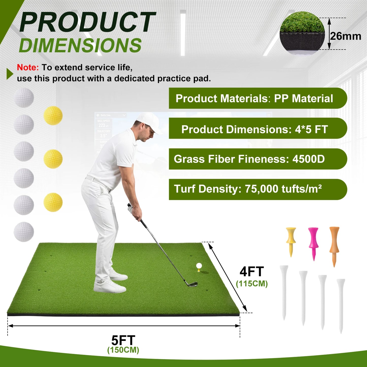 Golf Hitting Mat Synthetic Turf Training Aid For Indoor Practice