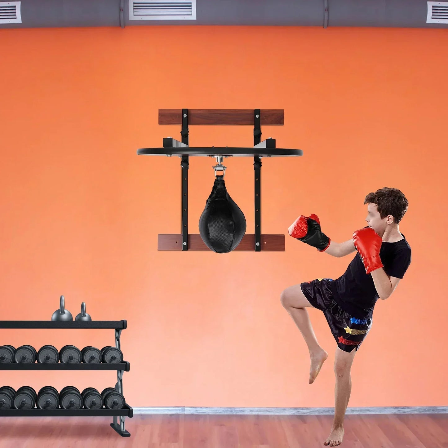 Adjustable Wall Mounted Speed Bag Platform With Pu Boxing Ball