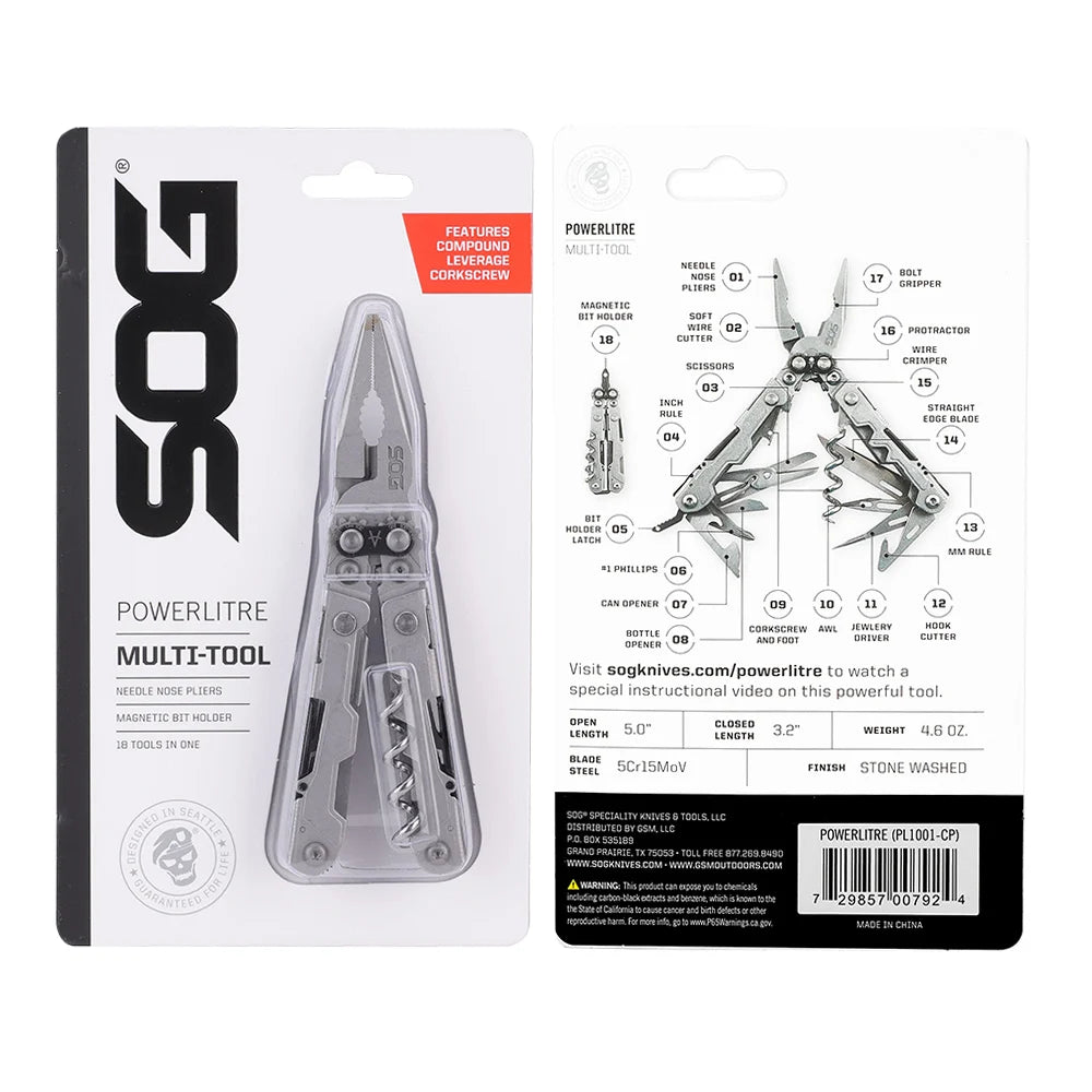 SOG PowerLitre 19 Function Stainless Steel Compact Multitool
