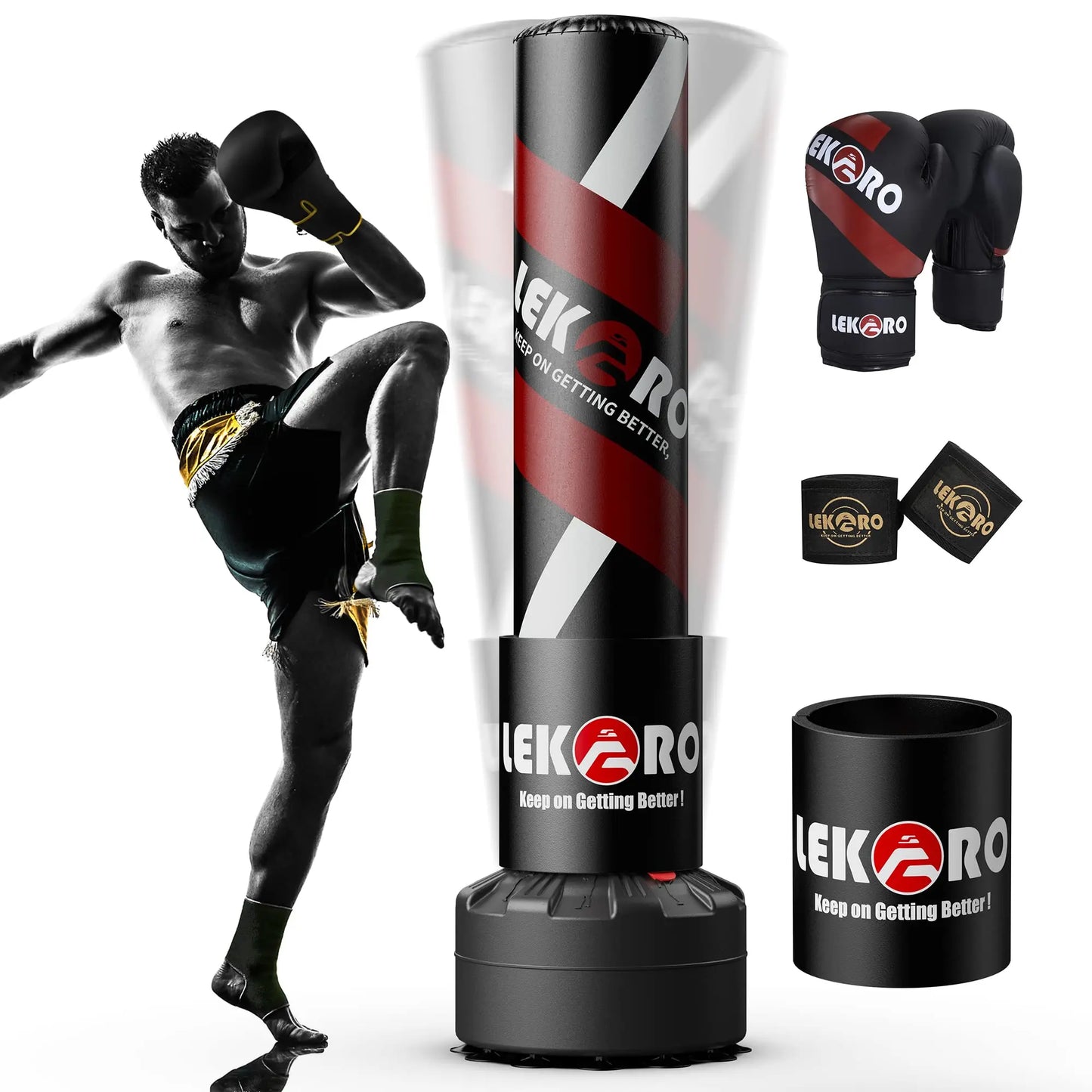 LEKARO Standing Boxing Post With Gloves Sandbag Training Kit