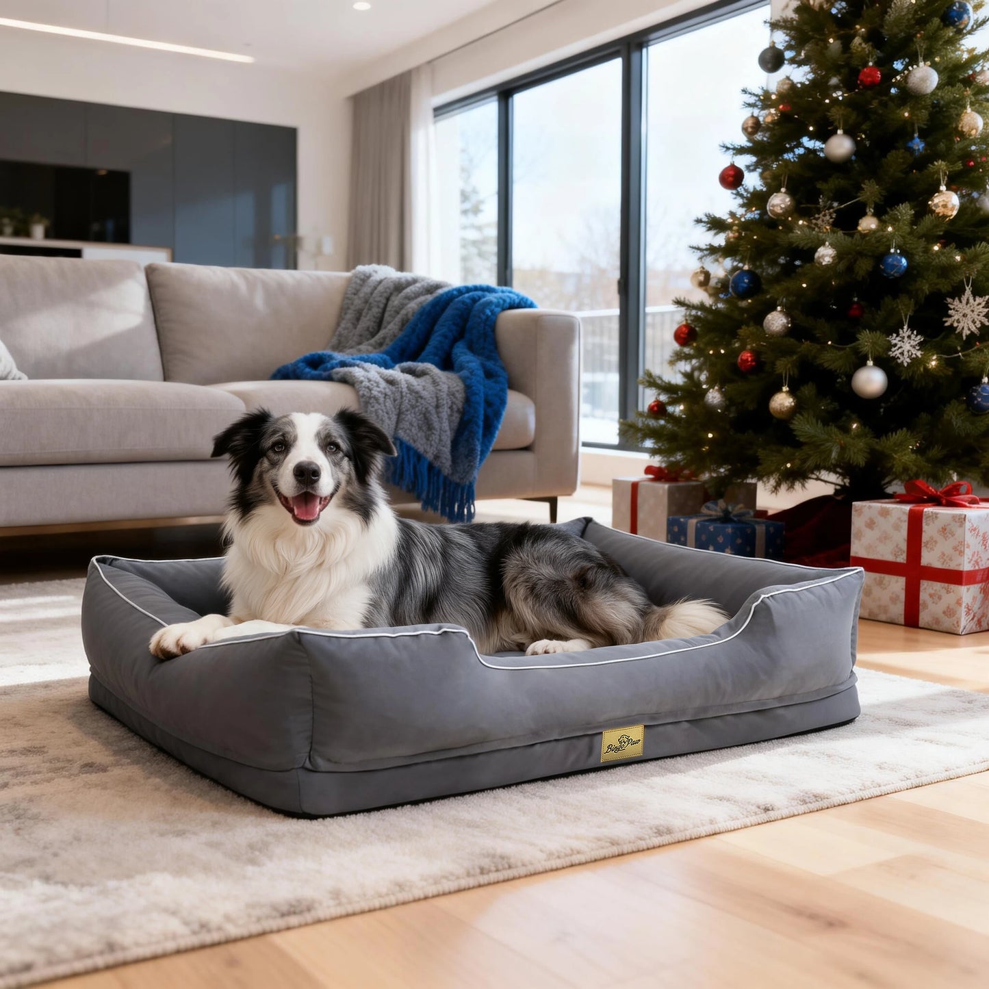 Large Orthopedic Dog Bed Pet Sofa with Bolster Sides Waterproof Liner Pet Couch with Washable Removable Cover and Non-Slip Bottom