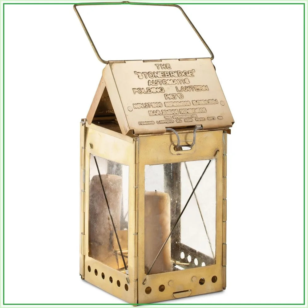 Vintage Folding Brass Camping Lantern With Hanging Handle Emergency Light