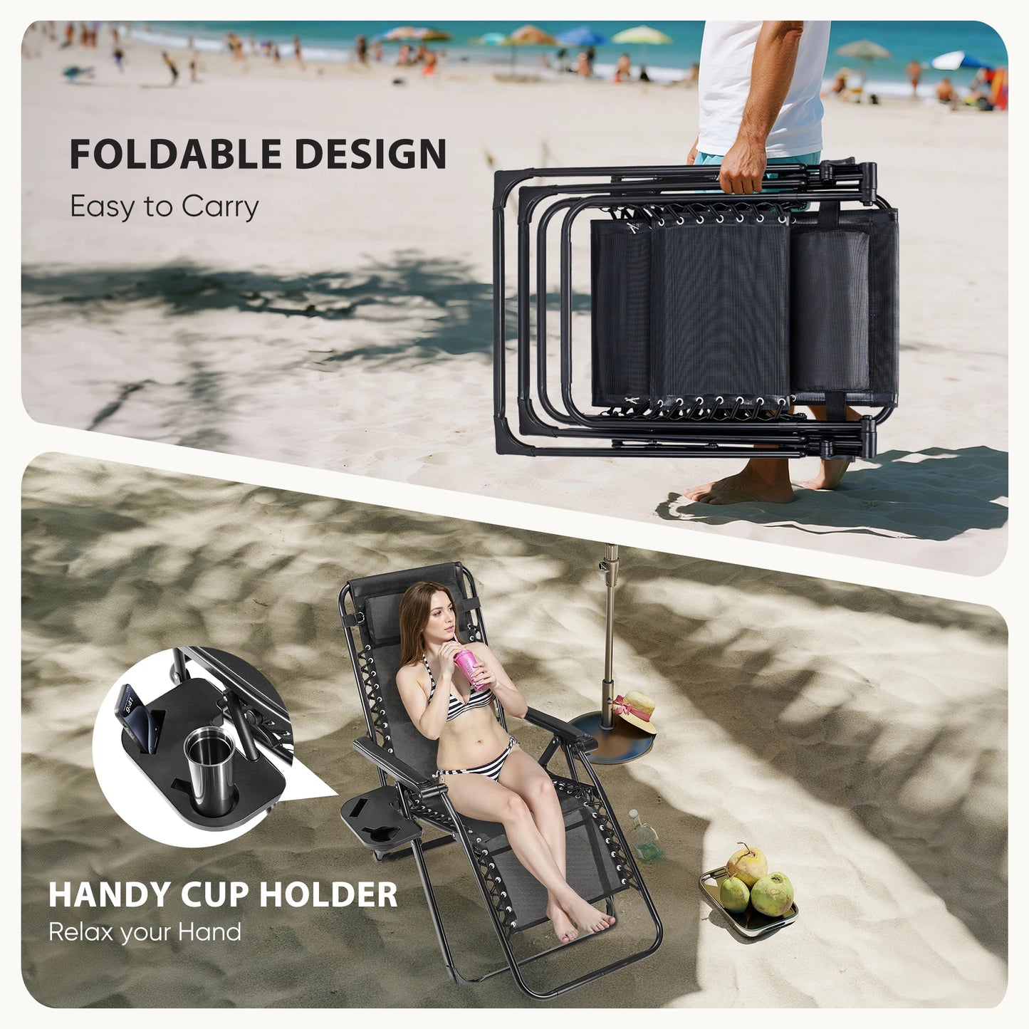 JHK Zero Gravity Outdoor Recliner With Cup Holder Trays