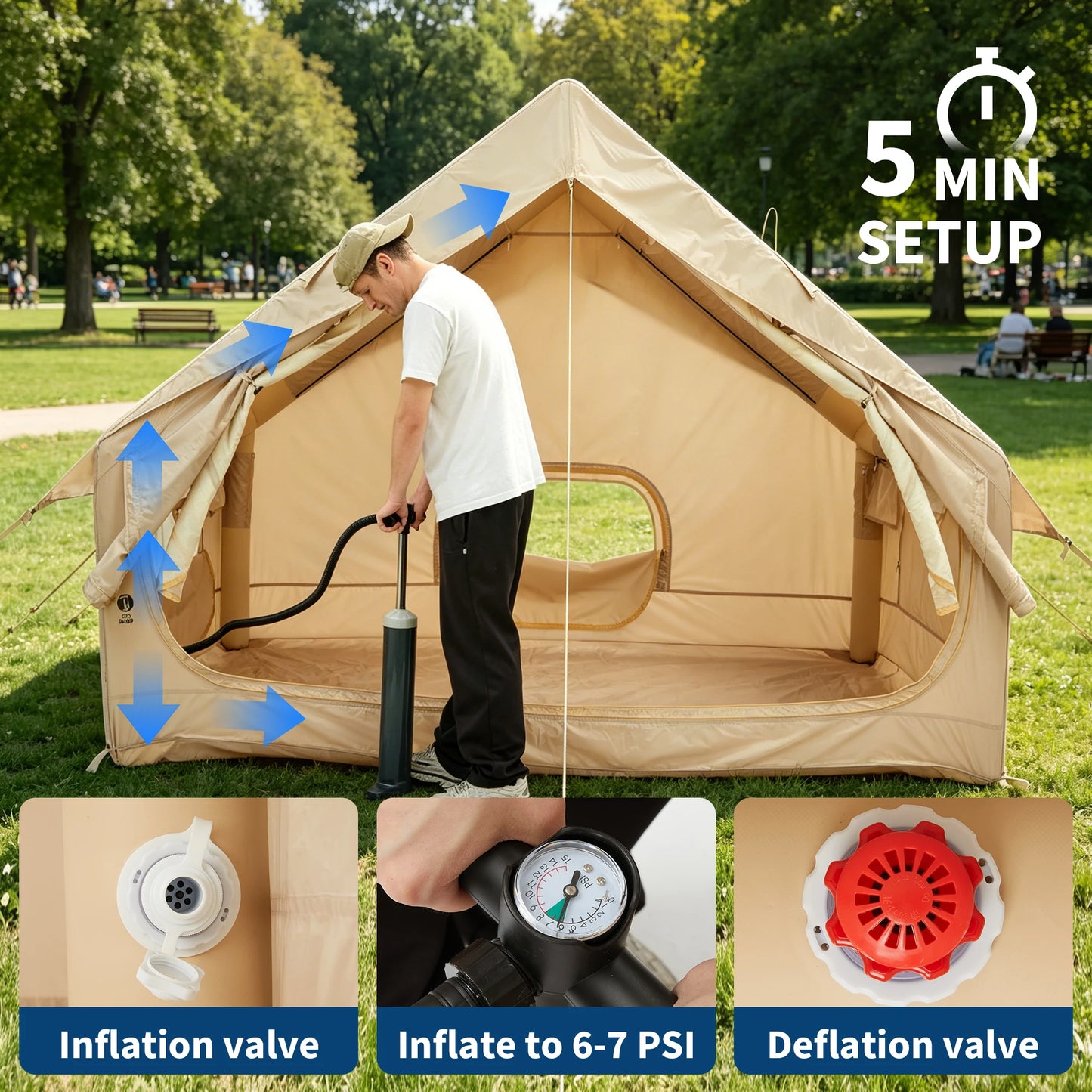 Spacious Waterproof Inflatable Camping Tent Oxford Fabric Family Shelter