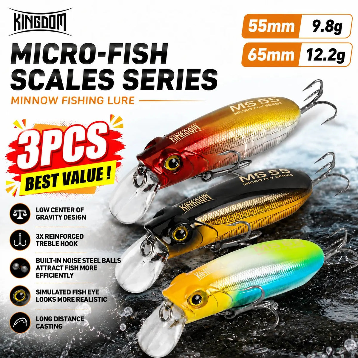 KINGDOM Sinking And Floating Minnow Fishing Lure For Bass And Trout