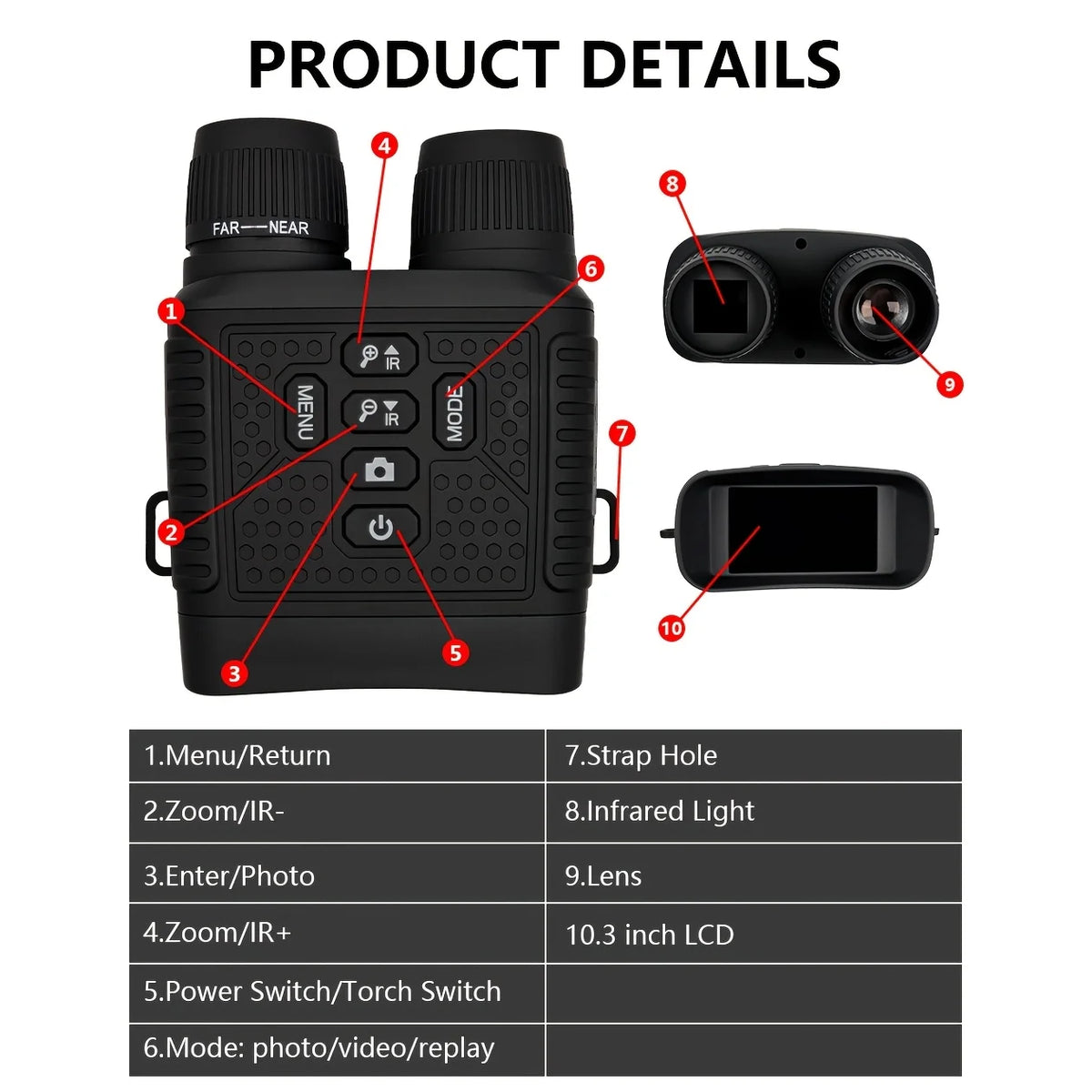 Digital Night Vision Binoculars With Infrared Zoom And Recording