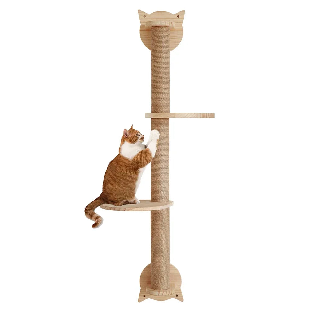 Wall Mounted Cat Tree With Sisal Scratching Posts And Hammock