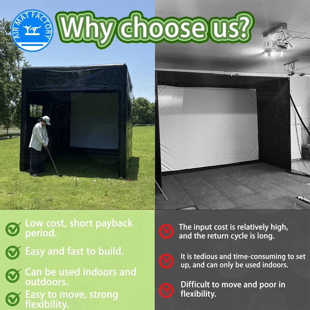 Inflatable Golf Simulator Enclosure With Air Pump And Carry Bag