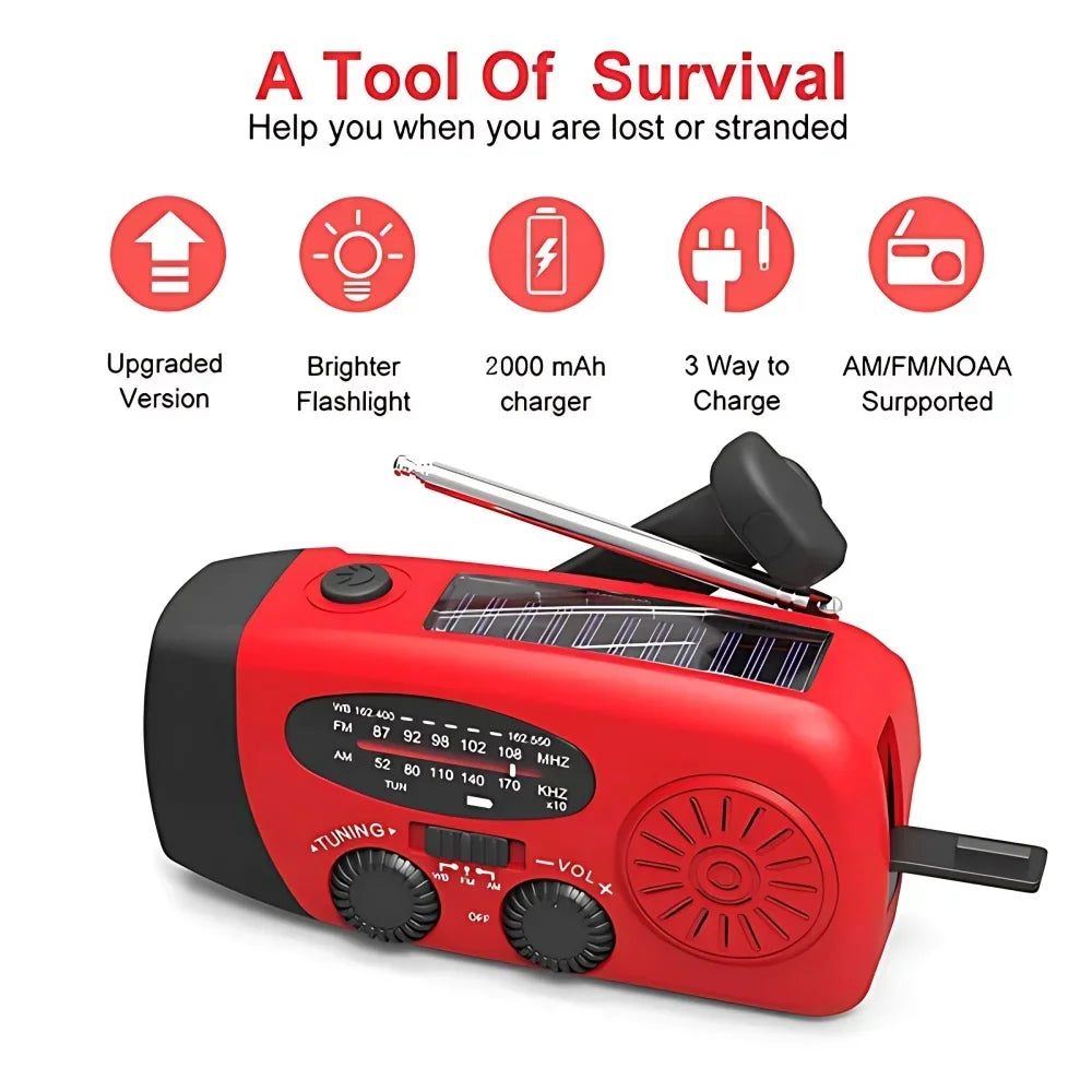 Hand Crank Emergency Radio With Solar Charging Led Flashlight
