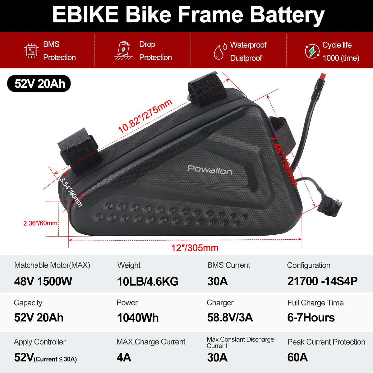 Electric Bike Triangle Battery With Waterproof Hard Case