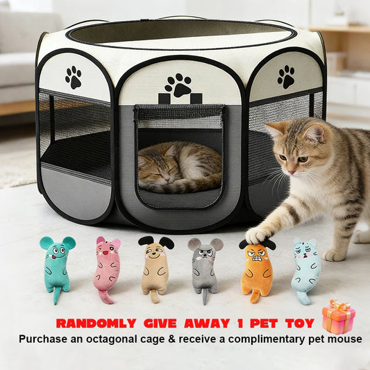 Foldable Octagonal Pet Playpen & Portable Travel Tent - Spacious Indoor/Outdoor Kennel Cage with Scratch-Resistant Oxford Fabric for Dogs, Cats, Puppies, and All Small Animals | Easy Setup, Durable & Easy to Carry | Plus, 1 R