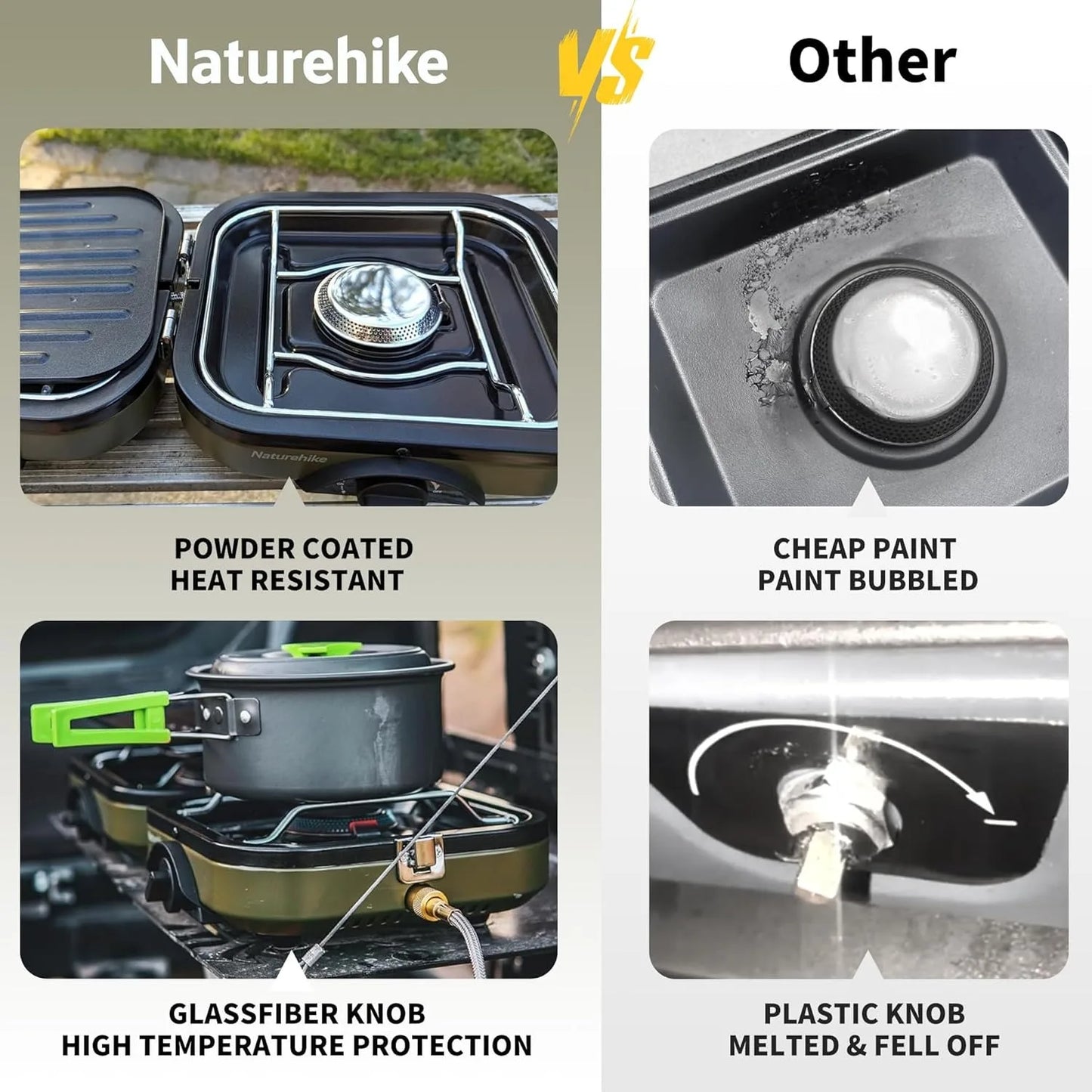 Naturehike Two Burner Portable Folding Gas Camping Stove With Griddle