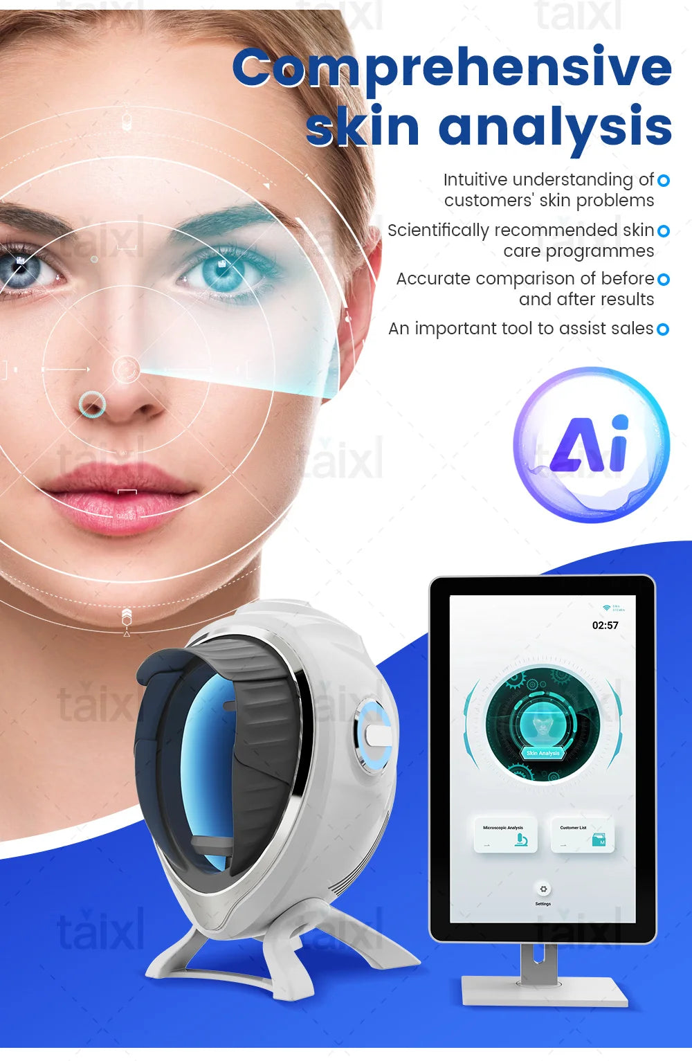 AI Skin Analyzer For Beauty Salons With 10 Spectrum Imaging
