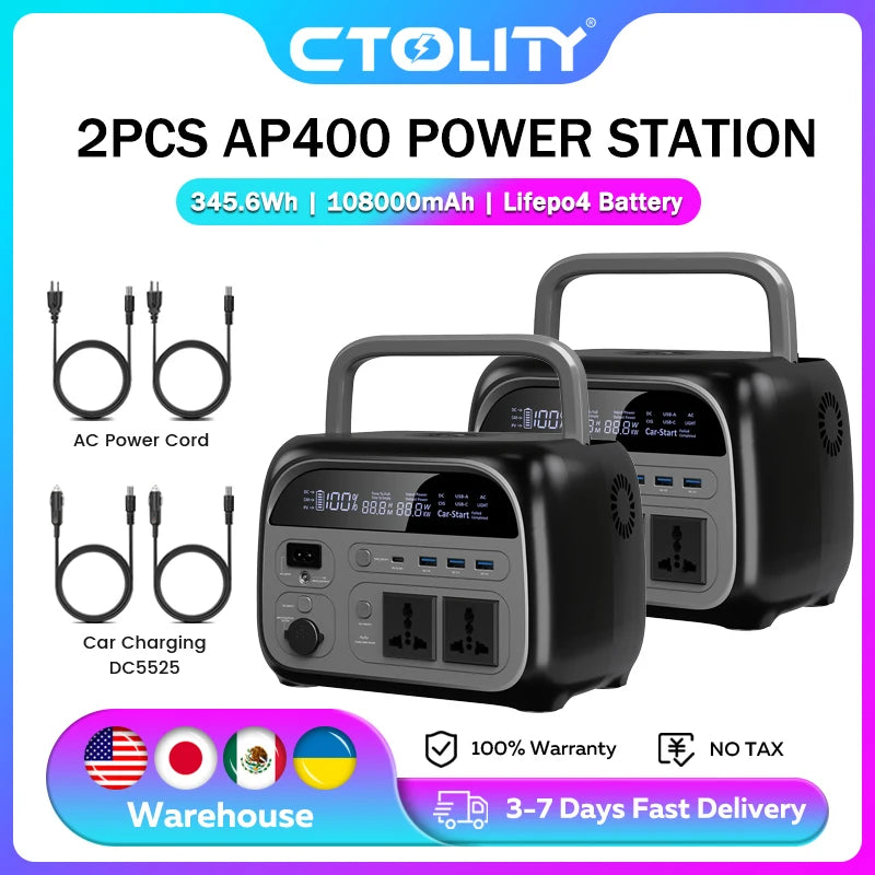 CTOLITY 500W LiFePo4 Solar Portable Power Station For Family Camping