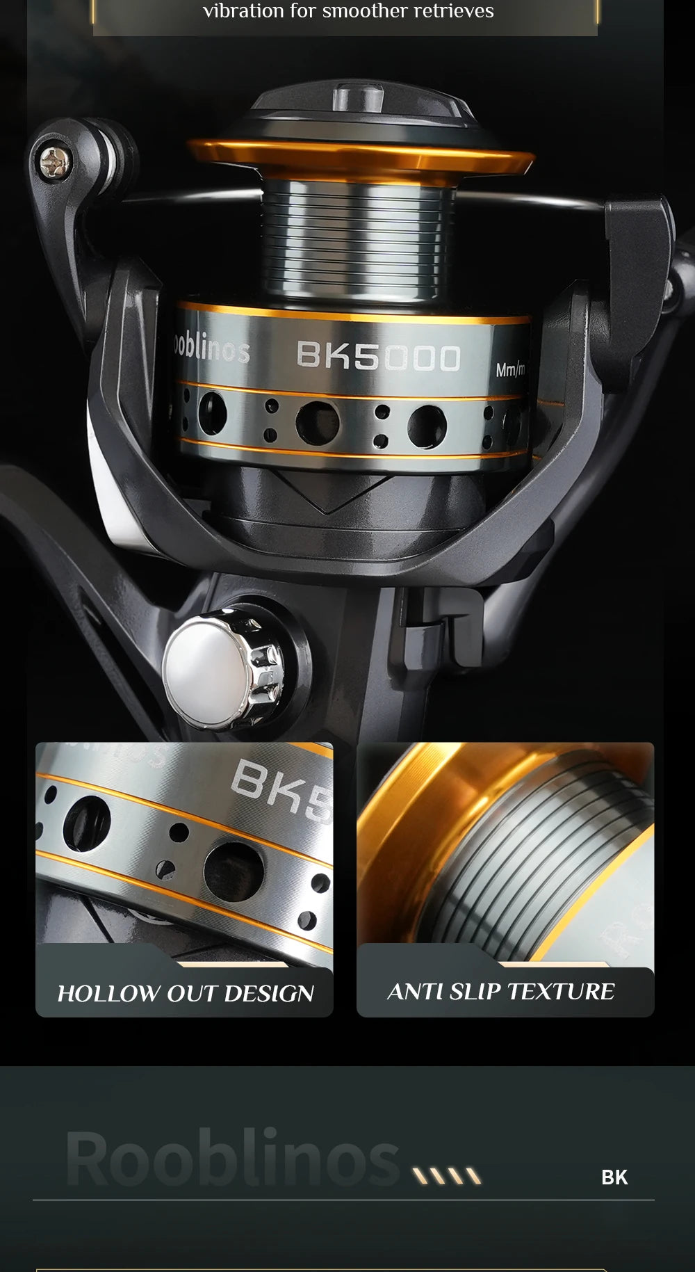 Rooblinos Spinning Fishing Reel With Smooth Drag And Five Bearings