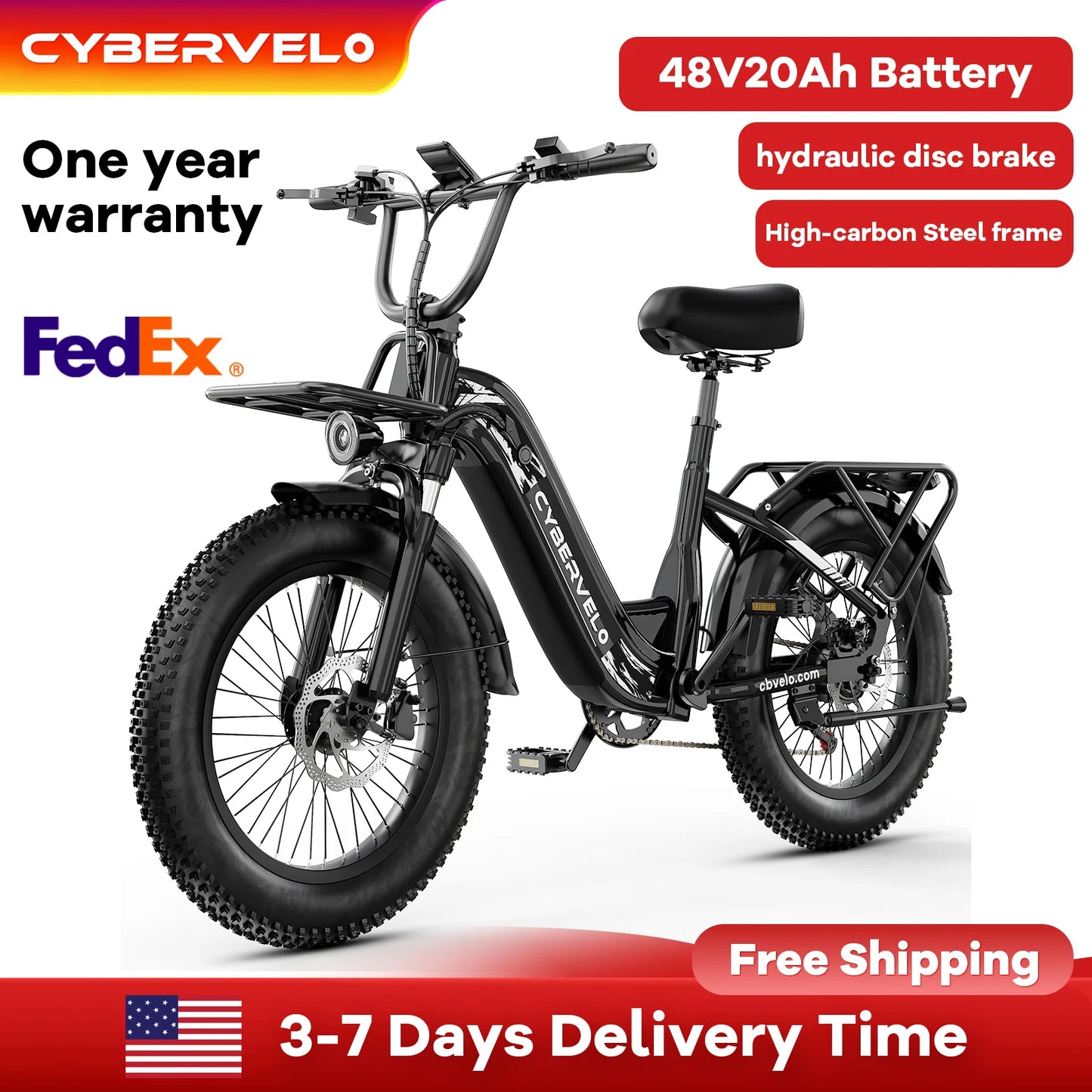 Cybervelo 1000W Step Through Electric Bike With Fat Tires