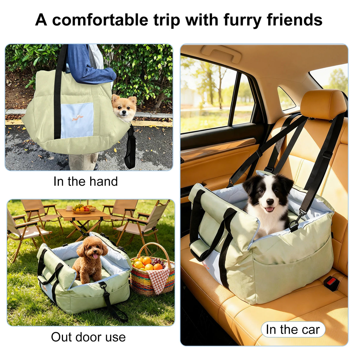 BORWART Portable Dog Car Booster Seat With Safety Belt Washable Cover