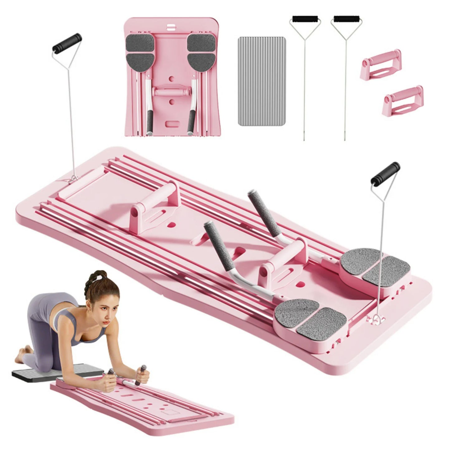 Portable Foldable Workout Board With Resistance Bands And Handles