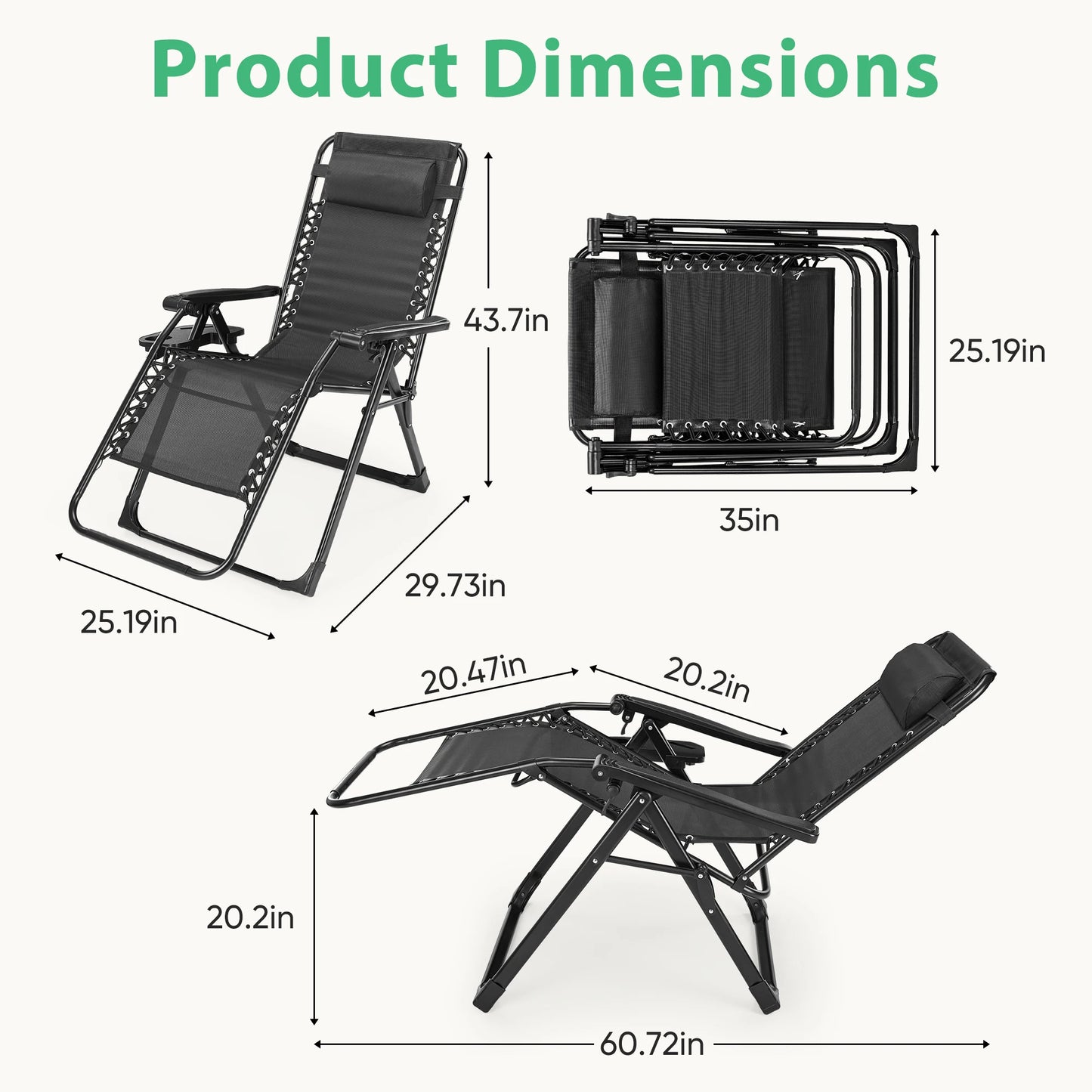 JHK Zero Gravity Outdoor Recliner With Cup Holder Trays