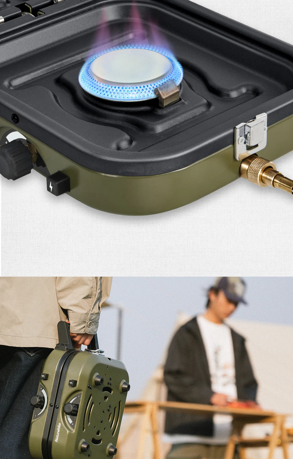 Naturehike Two Burner Portable Folding Gas Camping Stove With Griddle
