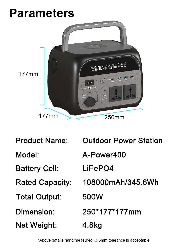 CTOLITY 500W LiFePo4 Solar Portable Power Station For Family Camping