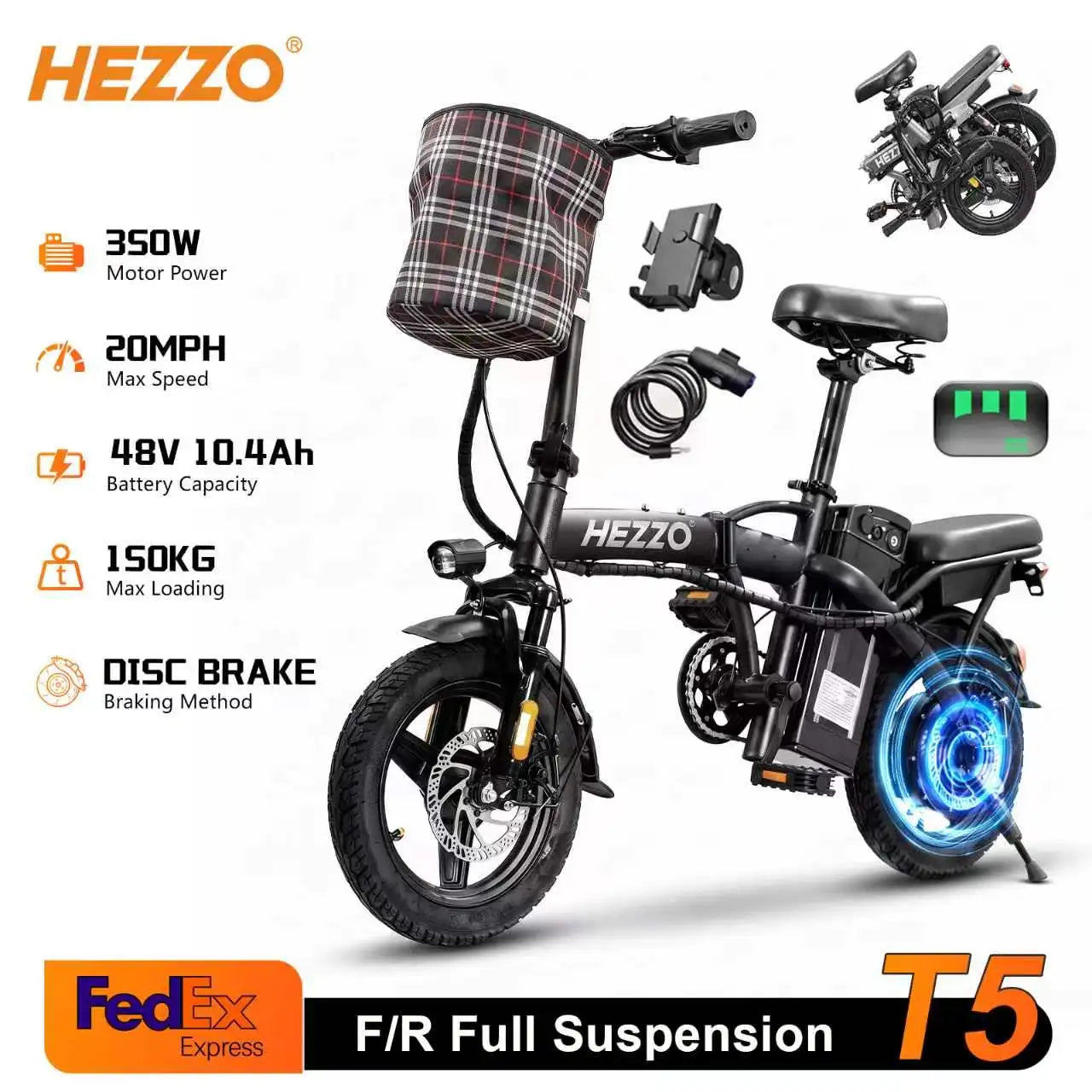 T5 Folding Electric Commuter Bike With 750W Peak Motor